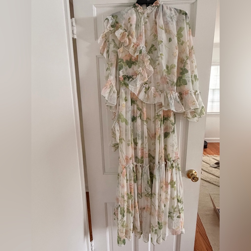 Needle & Thread White Floral Ruffle Maxi Dress with Green Accents - Picture 12 of 14